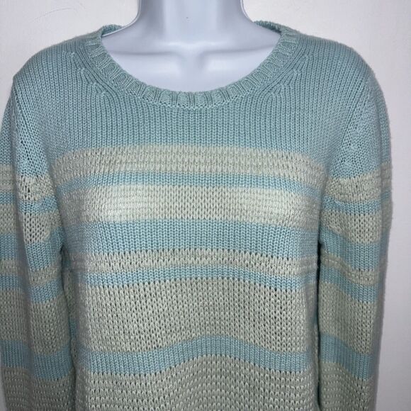 Loro Piana Cashmere Linen Silk Knit Sweater Seafoam Stripe Women Size EUR 46 - Picture 3 of 12